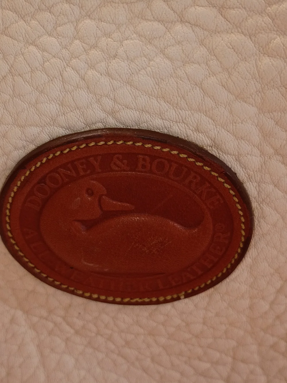 Dooney & Bourke White Pebbled Leather Satchel with Brown Trim